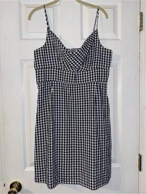 LOFT Black and White Gingham Cowl Neck Spaghetti Strap Dress